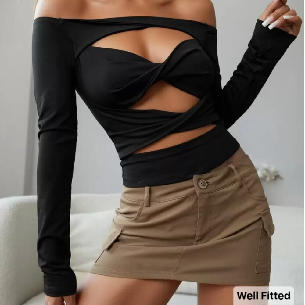 Long-Sleeve Off the Shoulder Cut Out Twist Top